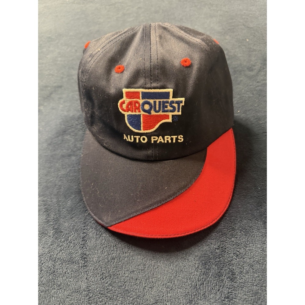 Vtg Carquest Auto Parts Mechanics Strapback Hat Red Blue Baseball Cap